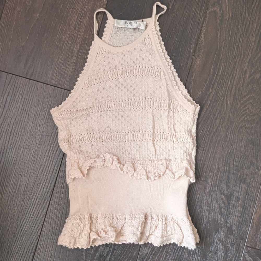 Sea New York Merino Wool Knit Crochet Sweater Tank XS